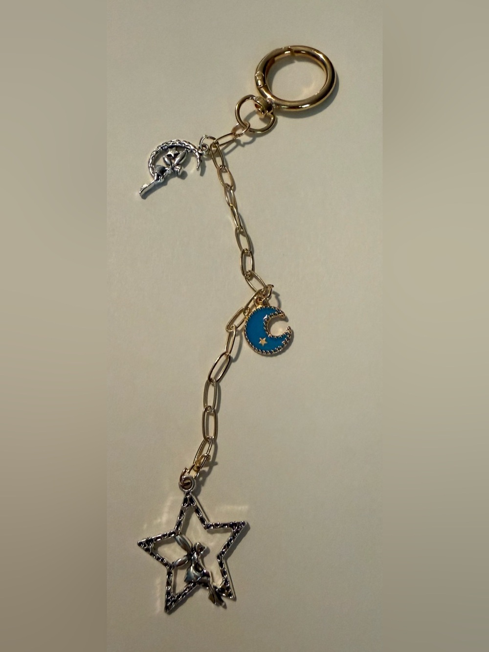Gold Chain with Blue Crescent Moon Charm - Women Jewelry